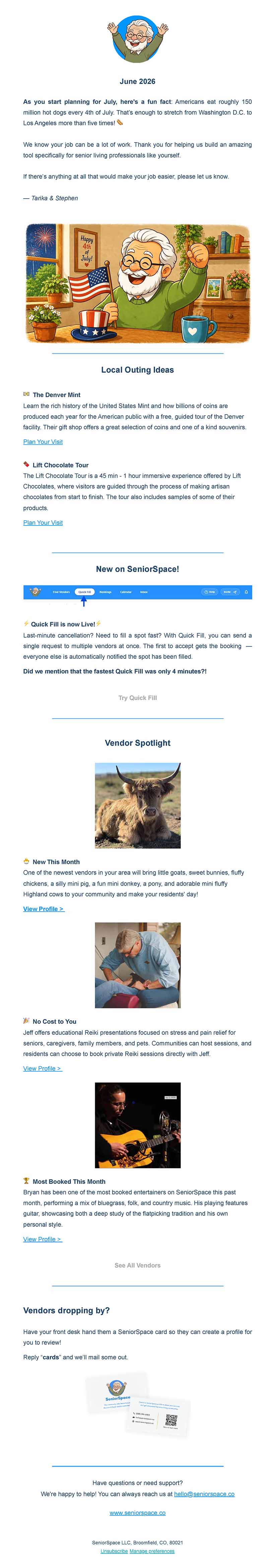 A recent issue of the SeniorSpace newsletter